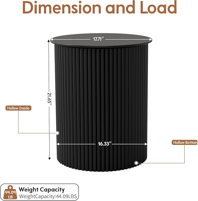 AVZEAR Small Round Side Table Fluted Night Stand Set of 2, 17.7" Mid Century Modern End Table, Circle Bedside Tables Wood Nightstands for Small Spaces, Living Room, Bedroom(Black)-Ruum Studio Home