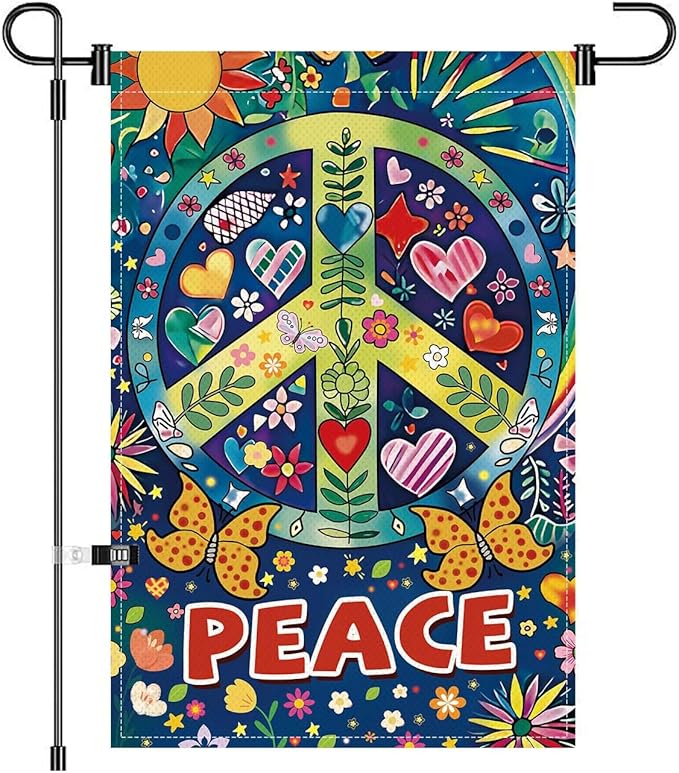 Peace Garden Flag Butterfly Flowers Art Garden Yard Flags Double Sided Colorful Farmhouse Holiday Decorative Yard Flag, Porch Outdoor Decoration Sign Banner (12X18INCH)-Ruum Studio Home