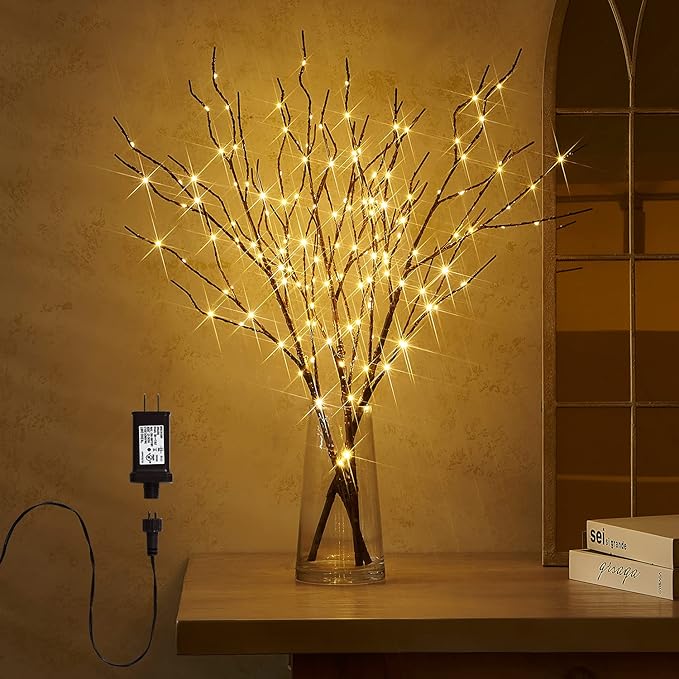 Fudios Lighted Twigs and Branches for Vases Plug in 32in Tall,Brown Willow Tree Branches with Lights 150 LED Outdoor Indoor Holiday Party Decor Gift 2Sets-Ruum Studio Home