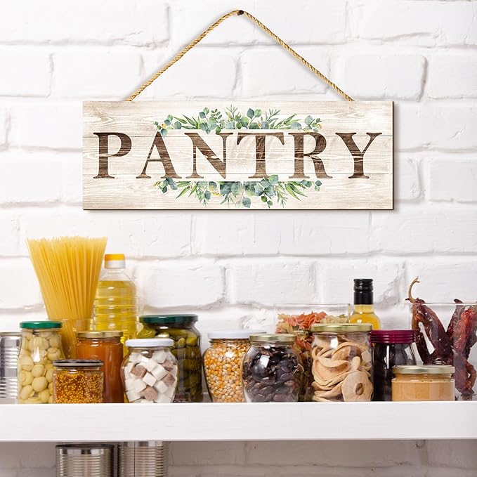 Bathroom Kitchen Laundry Pantry Sign Wall Decor 4 Piece, Wall Art with Plant Print, Rustic Farmhouse Wall Hanging Plaque Home Kitchen Decorative Bathroom, 4.7 x 13.7 inches-Ruum Studio Home