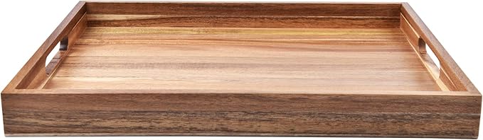 Acacia Wood Serving Tray with Handles (17 Inches) – Decorative Serving Trays Platter for Breakfast in Bed, Lunch, Dinner, Appetizers, Patio, Ottoman, Coffee Table, BBQ, Party –Great for Lap &Couch-Ruum Studio Home