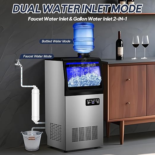 Commercial Ice Maker Machine, 110LBS/24H with 35=0LBS Storage Bin, 15" Wide Built-in Undercounter/Freestanding Ice Maker Machine for Home Bar Outdoor, 40PCS Ice Cubes Ice Machine, Self Cleaning-Ruum Studio Home