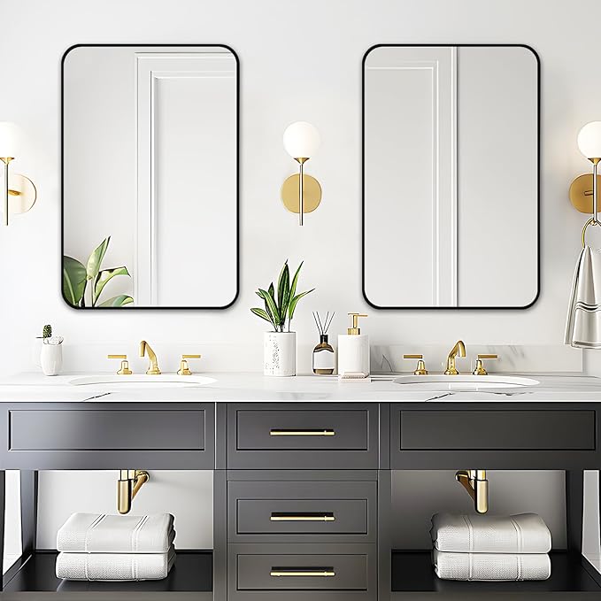 Fabuday Small Black Bathrrom Mirror for Over Sink - 16x24 Framed Rectangle Wall Mirror, Matte Metal Rectangular Vanity Mirrors for Bedroom, Living Room, Entryway, Hallway, Horizontally/Vertically-Ruum Studio Home