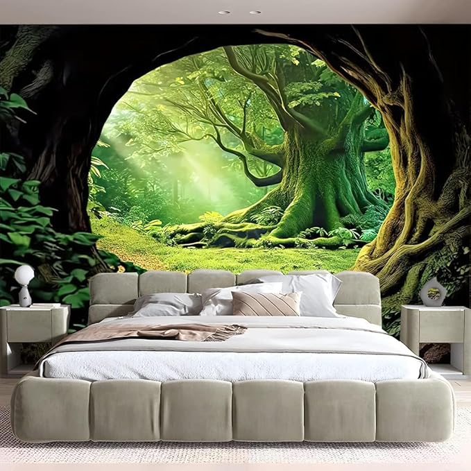 FENDROM Tree Cave Tapestry,Misty Forest Fairy Tale Wall Hanging Natural Jungle Sunshine Through Scenery Aesthetic tapestries for Living Room Bedroom Office Spring Decoration-Ruum Studio Home