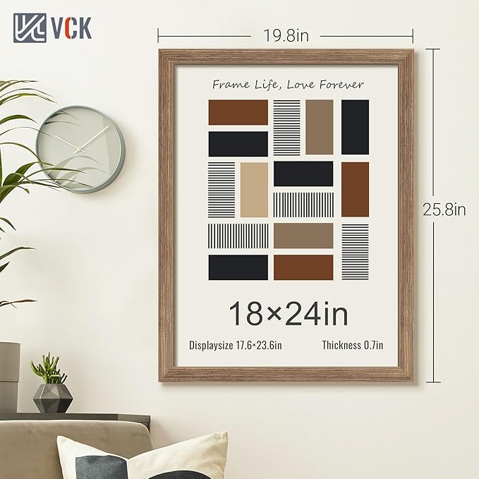 VCK 18x24 Poster Frame 3 Pack, Brown Walnut Wood Picture Frame, Exclusive Wood Grain, Wall Mounting Hanging-Ruum Studio Home