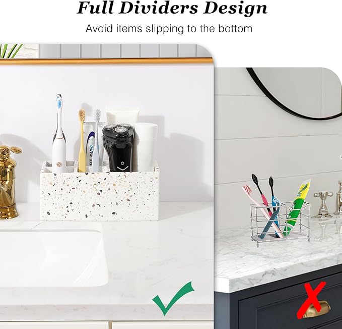 Luxspire Toothbrush Holder for Bathroom, 5 Slots Bathroom Counter Organizer Toothbrush and Toothpaste Holder, Bathroom Accessories for Restroom Bathroom, Terrazzo-Ruum Studio Home