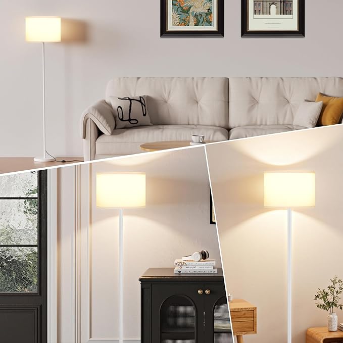 Ambimall 60'' Modern Floor Lamp with Shade, Tall Lamps for Living Room, Bedroom, Office, Dining Room, White Shade with White Pole(Without Bulb)-Ruum Studio Home