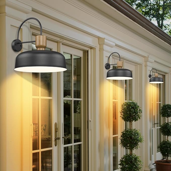 Outdoor Barn Light Gooseneck Barn Light, Farmhouse Exterior Wall Mount Light Vintage Wall Lighting Fixture Industrial Sconce Lantern for Porch, Entryway, Garage, Black, 1 Pack, Large-Ruum Studio Home