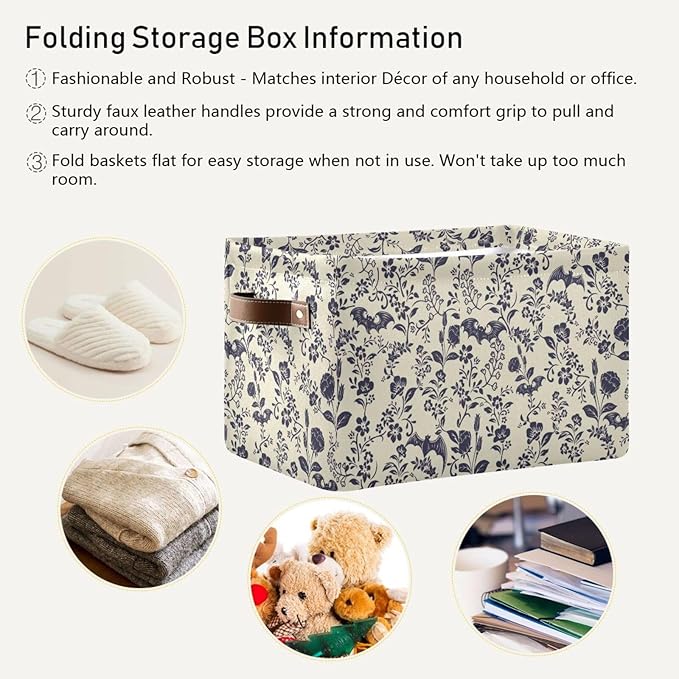 Storage Basket Bin Goth Bats Organizer Collapsible Shelf Basket Cube with Handle for Nursery Bedroom Bathroom-Ruum Studio Home