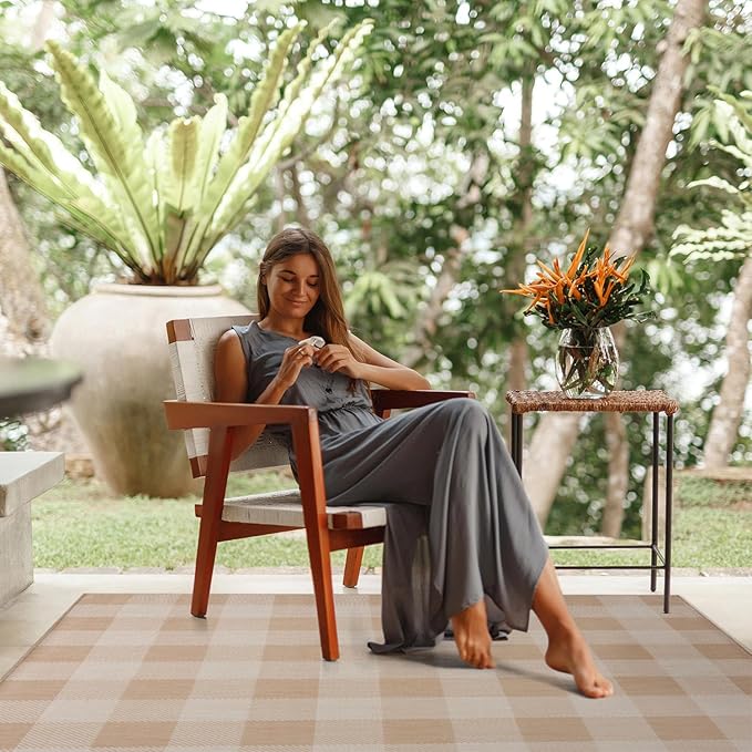 CAMILSON Outdoor Rug - Modern Area Rugs for Indoor and Outdoor Patios, Kitchen and Hallway mats - Easy Cleaning Non Shedding Washable Outside Carpet (8x10, Buffalo - Beige/White)-Ruum Studio Home