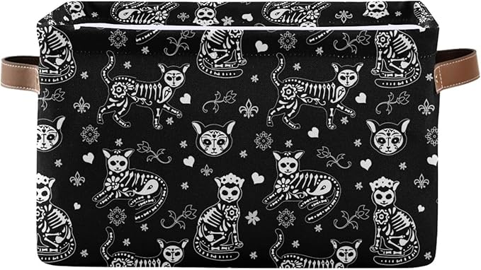 Storage Basket Bin Death Helloween Cats Gothic Organizer Basket Collapsible Shelf Basket Cube with handle for Nursery Bedroom Bathroom-Ruum Studio Home