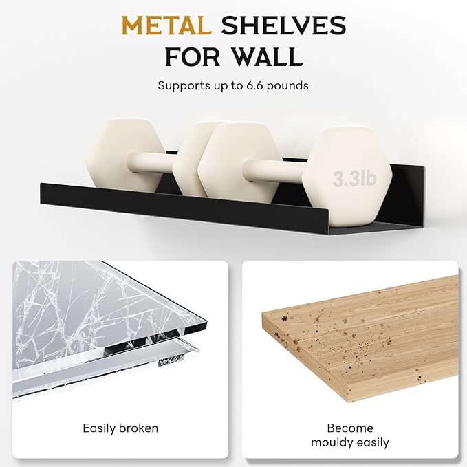 4 Pack Floating Shelves for Wall Storage, Metal Black Hanging Shelves for Living Room/Kitchen/Bedroom/Bathroom Decor, Set of 4 Organizer for Display, Perfume & Book Shelf Wall Mounted-Ruum Studio Home