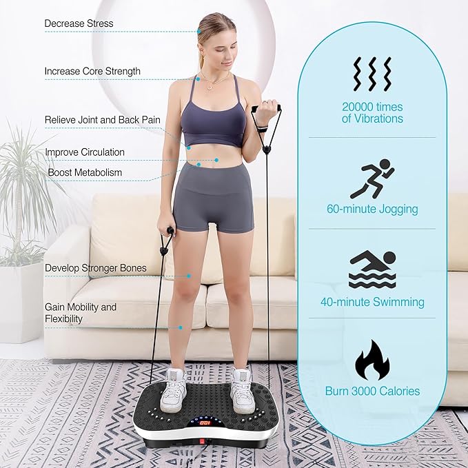 AXV Vibration Plate Exercise Machine Whole Body Workout Portable Mini Vibrate Fitness Platform Lymphatic Drainage Machine for Weight Loss Shaping Toning Wellness Home Gyms Workout (Mini)-Ruum Studio Home