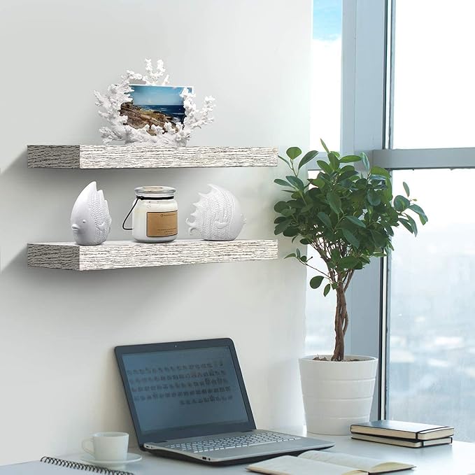 Sorbus Floating Shelves, Wall Shelves for Bedroom, Kitchen, Living Room, Bathroom Shelves Over The Toilet, Office, Home Decor, Farmhouse, 16 Inch Wall Mounted Rustic Floating Shelves for Wall, 2 Pack-Ruum Studio Home