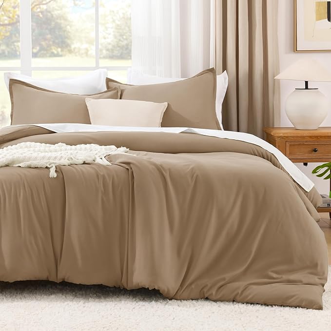 Litanika Taupe Comforter Set King Size, 3 Pieces Solid Bedding Comforter Set, All Season Fluffy Bed Set (104x90In Comforter & 2 Pillowcases)-Ruum Studio Home