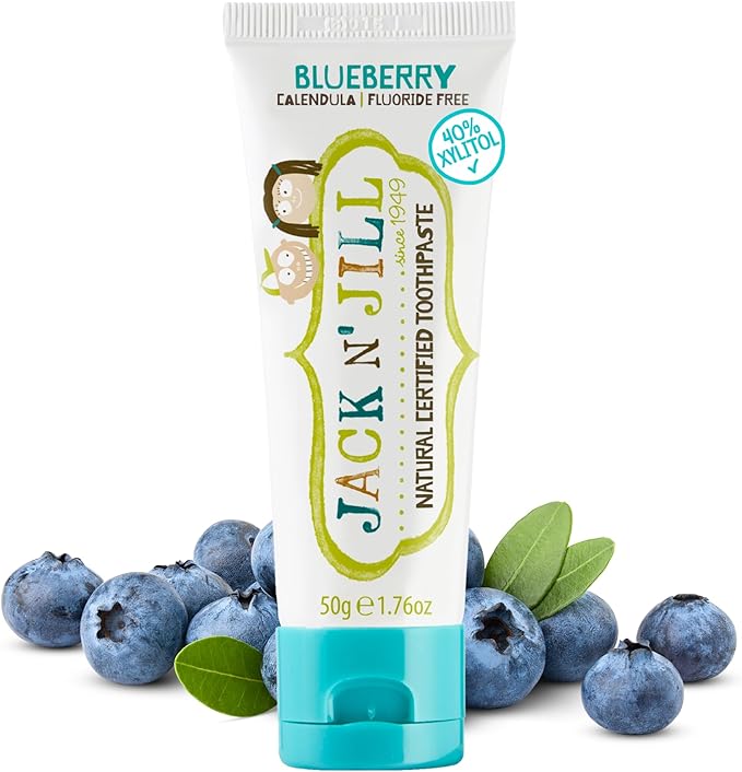 Jack N' Jill Natural Toothpaste for Baby and Infants - Fluoride Free Training Toothpaste, 40% Xylitol, BPA Free - Blueberry, 1.76 oz (Pack of 1)-Ruum Studio Home