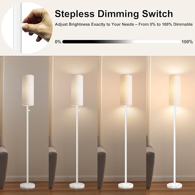 Floor Lamp for Living Room,Dimmable Floor Lamp with LED Bulb,Modern Standing Lamp with Marble Base,Tall Standing Lamps for Living Room,Bedroom,Office,Reading and Nursery(White)-Ruum Studio Home