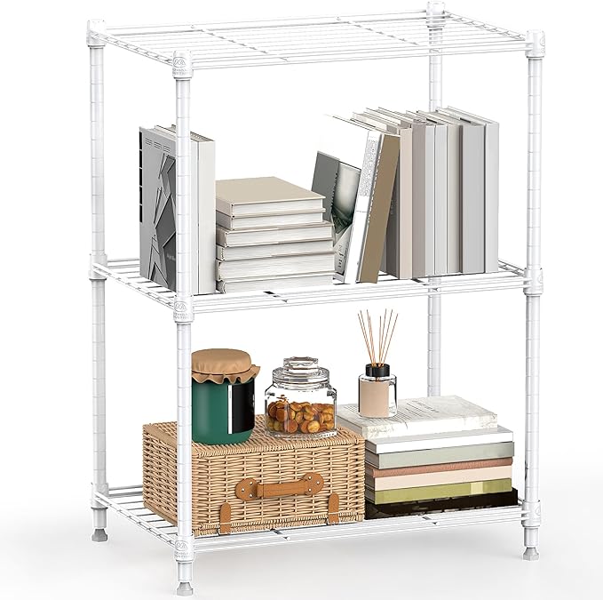 450 lbs Wire Storage Shelving 3-Tier Utility Shelving Unit Steel Organizer Wire Rack for Home,Kitchen,Office,White (11.8" D x 17.7" W x 26.4" H)-Ruum Studio Home