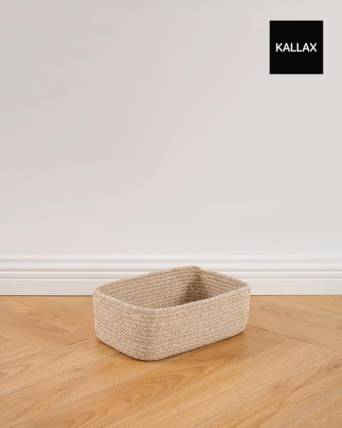 Small Woven Basket, 12 x 8 x 4.5 Inches, Storage Basket for Organizing, Cute Small Rope Shelf Closet Cube Storage Bins Baskets for Shelves, Dog Toy Gift Baskets Empty, 3 Packs, Mixed Brown-Ruum Studio Home