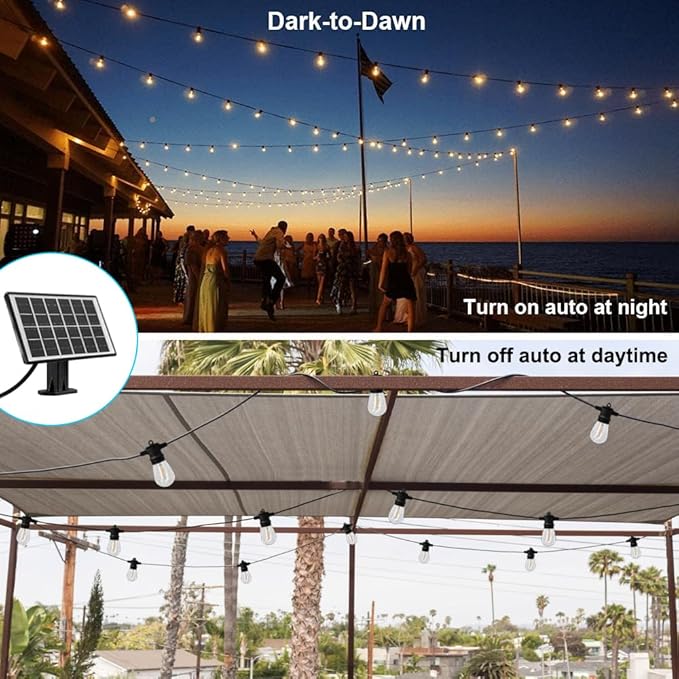 SUNTHIN Outdoor Solar String Lights, 48ft Solar Patio Lights with USB Rechargeable, Waterproof & Shatterproof Solar Powered Bulbs for Yard, Porch, Garden, Pool, Party, Camping-Ruum Studio Home