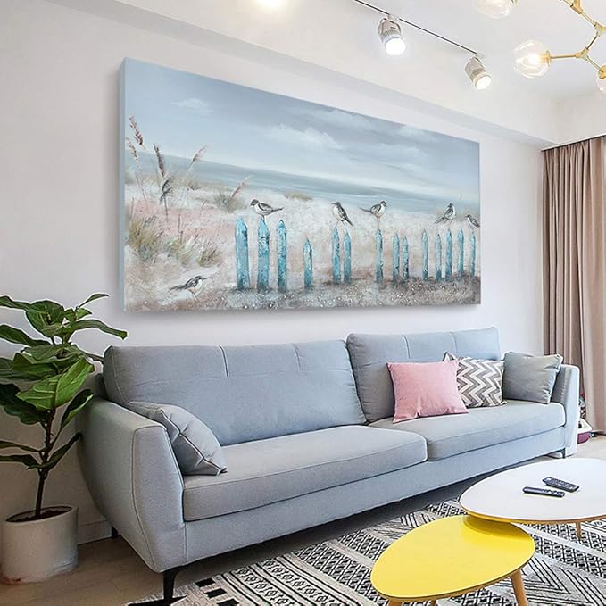 Big Wall Art for Living Room Extra Large Hand-painted Beach Oil Painting Ocean Sea Bird Seagull Canvas Artwork Framed Seascape Coastal Picture for Office Bedroom Decor 60 x 30 inch-Ruum Studio Home
