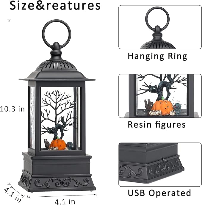 Halloween Snow Globe Black Cat Lantern, Glitter Lighted Snow Globes Halloween Decorations for Home, Light Up Snowglobe Halloween Décor-Ruum Studio Home