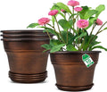 10 Inch Planters Plant Pots Indoor Outdoor, 4 Pack Plastic Flower Pot for Indoor Plants with Drainage Holes & Trays, Resin Decorative Container Sets with Saucer for House Garden Copper-Ruum Studio Home