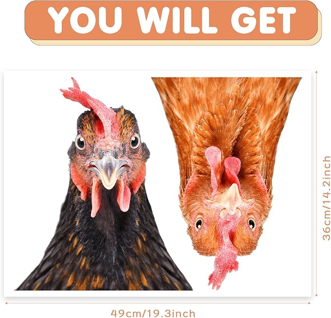 Funny Chicken Wall Stickers Peel and Stick - 2 Hens Heads Window Stickers Decor - Funny Wall Decals Removable for Farmhouse Kitchen Bedroom Door Refrigerator Car-Ruum Studio Home