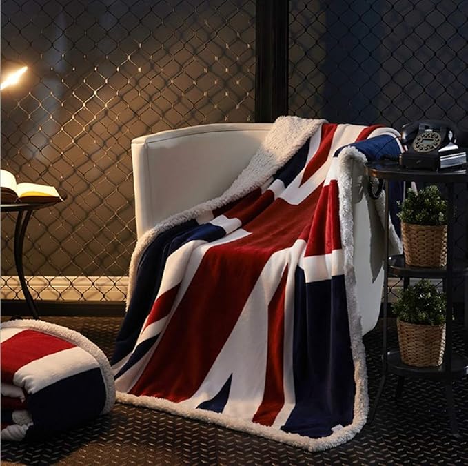 UKELER Flannel Sherpa Throw 60'' x 50'' Union Jack Fleece Blanket Soft Comfy Flannel Blanket Throws for Bed/Couch/Sofa/Office/Camping-Ruum Studio Home