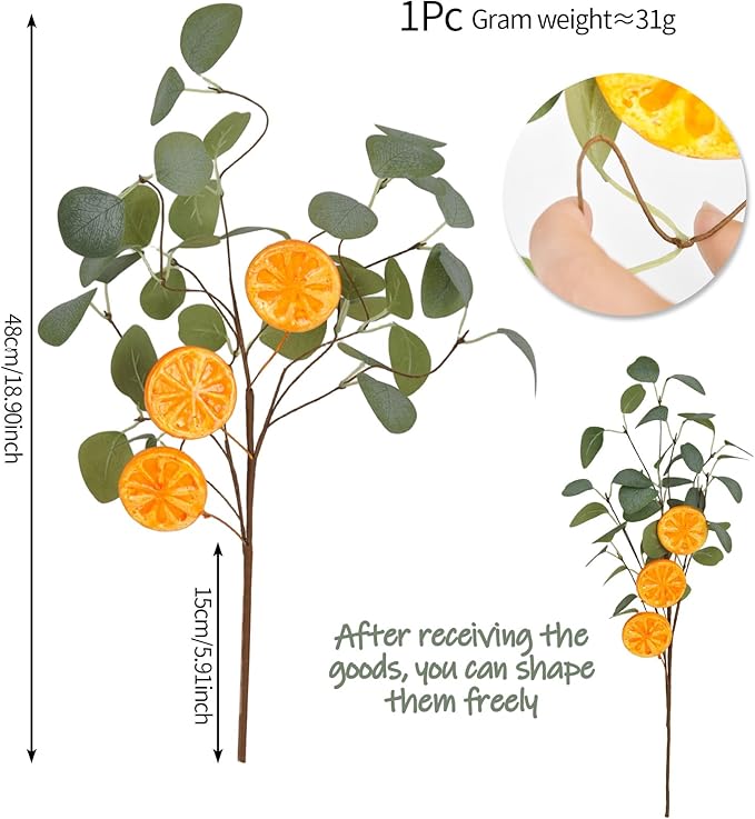 Eucalyptus Stems, 4PCS Artificial Lemon Stems Faux Citrus Branches Plastic Decor for Kitchen, Table Centerpieces, Entryway, Thanksgiving Wedding Party (Green)-Ruum Studio Home