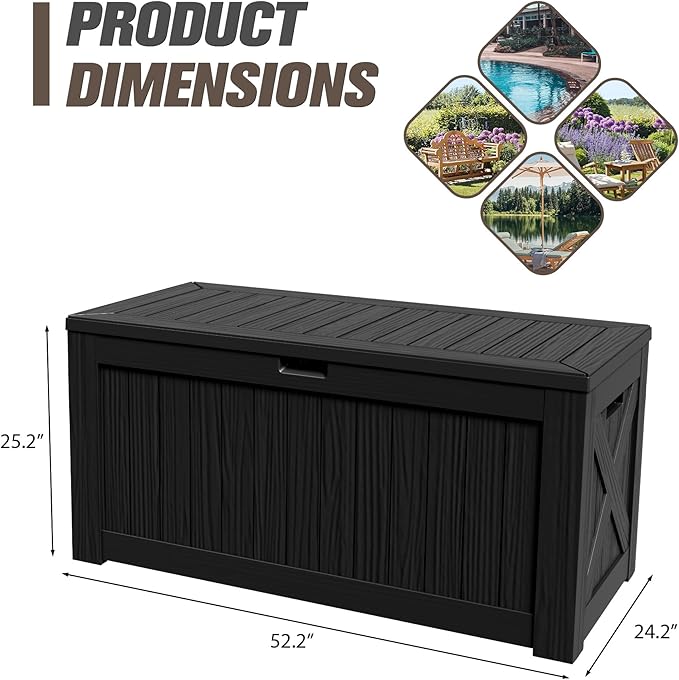 JUMMICO 120 Gallon Resin Deck Box, Large Outdoor Storage Box Waterproof & Lockable for Garden, Patio, Pools (Black)-Ruum Studio Home