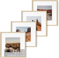 HAUS AND HUES Solid Oak Wood 12”x12” Picture Frames Matted to 8”x8” Set of 4-12x12 Standard Square Picture Frames, 12x12 Photo Gallery Wall Frame Set, 12x12 Frames with Mat (Beige Oak Frames)-Ruum Studio Home