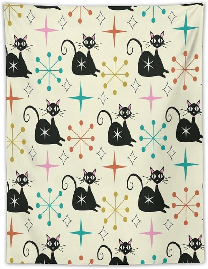 ICMOLYYENLO Abstract Cat Tapestry, Medieval Abstract Atomic Star Cat Vintage Home Wall Hanging Art Tapestry for Bedroom Living Room Dormitory 60x60 Inch-Ruum Studio Home