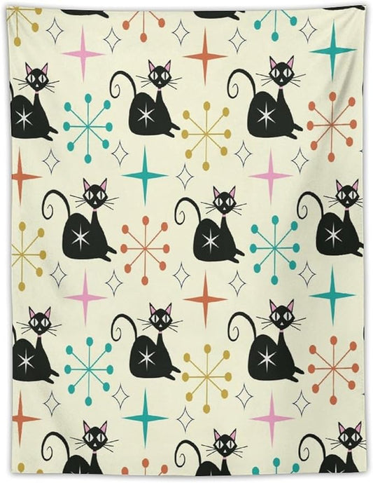 ICMOLYYENLO Abstract Cat Tapestry, Medieval Abstract Atomic Star Cat Vintage Home Wall Hanging Art Tapestry for Bedroom Living Room Dormitory 60x80 Inch-Ruum Studio Home