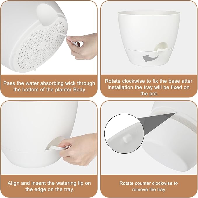 Plant Pots 12/10/9 Inch Self Watering Pots, Set of 3 Plastic Planters with Drainage Holes and Saucers,Plastic Flower Pots,Nursery Planting Pot for Indoor Out Door Plants(Pure White)-Ruum Studio Home