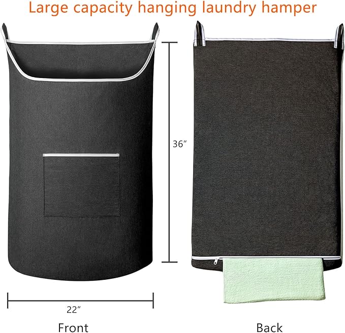 XL Hanging Laundry Hamper Bag, Black Door Hanging Hamper with Large Openging Hanging Laundry Hamper Storage Bag Large Size 36X22 Inch (Black)-Ruum Studio Home