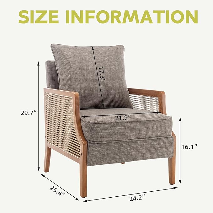 HAOBO Home Mid Century Modern Accent Chair Upholstered Living Room Chairs Armchair with Rattan Armrest Comfy Reading Chair with Wood Frame Lounge Side Chair with Waist Cushion Set of 2-Ruum Studio Home