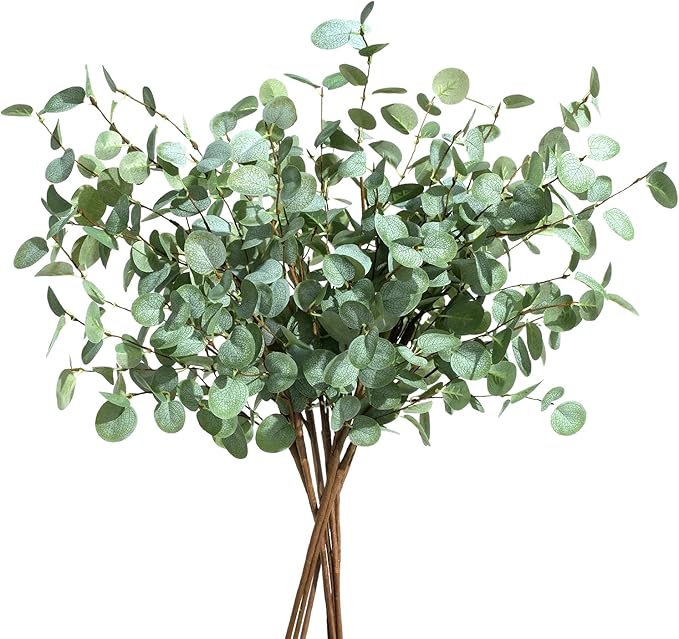 8Pcs Faux Eucalyptus Stems, 27" Artificial Eucalyptus Plants with White Frosted Coating, Fake Eucalyptus Decor Silk Greenery Leaves for Wedding Bouquets Home Decor DIY Floral Arrangements-Ruum Studio Home