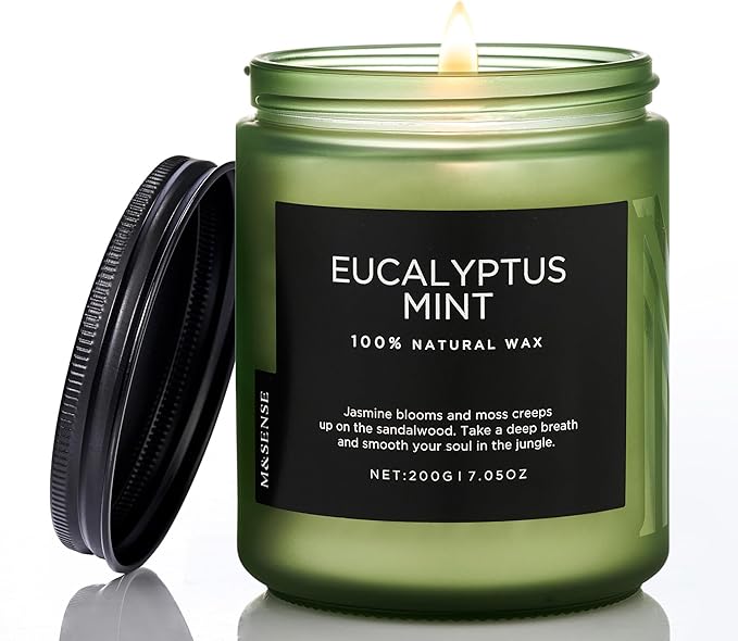 M&SENSE Eucalyptus & Mint Candles for Home Scented, Clean Non Toxic Aromatherapy Candle Gift 7.05oz 50 Hours Burn for Stress Relief Meditation Yoga Relaxing SPA-Ruum Studio Home