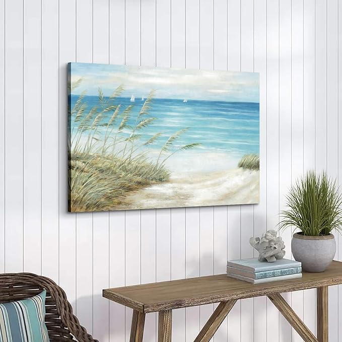 cozy country Coastal Wall Art 45"x30" - Beach Pictures Ocean Canvas Decor - Nautical Artwork Seascape Hand Painting for Living Room, Sea House-Ruum Studio Home