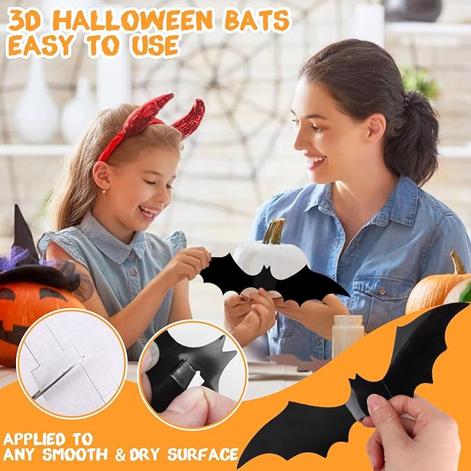 DIYASY Bats Wall Decor, 120 Pcs 3D Bat Halloween Decoration Stickers for Home Decor 4 Size Waterproof Black Spooky Bats for Room Decals-Ruum Studio Home
