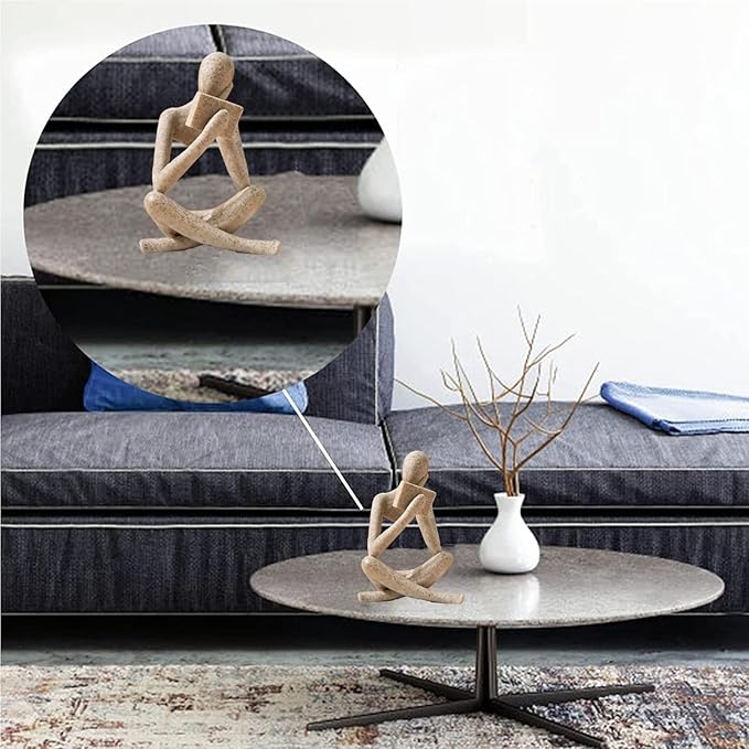 Bookshelf Decor Thinker Statue - Abstract Style Thinker Sculptures Modern Aesthetic Figurine Decoration Statues for Home Decor-Right Thinking-Sandstone-Ruum Studio Home