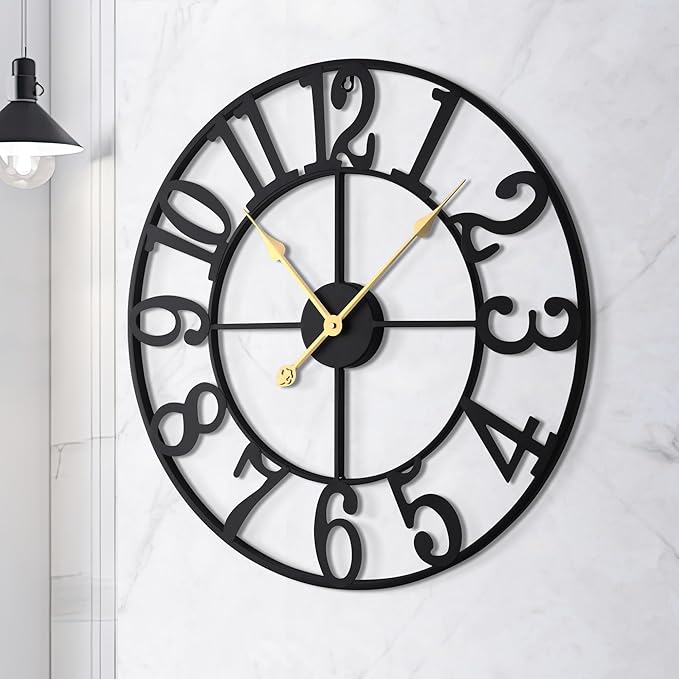 LEIKE 31 Inch Extra Large Wall Clock, Retro Decorative Oversized Silent Little Ticking Battery Operated,Black Metal Arabic Numerals Wall Clocks for Living Room,Office,Entrance Farmhouse Decor-Ruum Studio Home