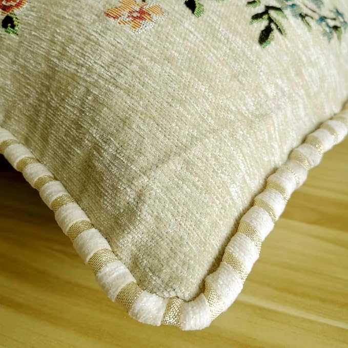 Set of 2 Beige Vintage Throw Pillows Covers 18x18in，Floral Embroidered Cushion Cover for Sofa Bedroom，Euro Sham Covers Retro Home Decor Pillows Covers-Ruum Studio Home