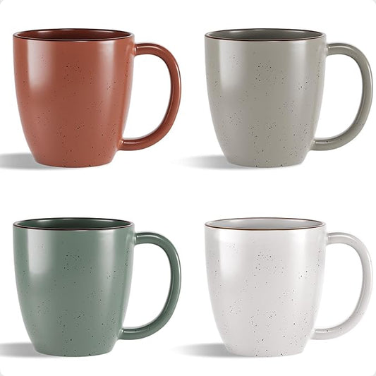 Ceramic Coffee Mugs Set of 4 - 16 oz Coffee Mug Set of 4 - Thick Durable Ceramic Mugs with Comfortable Handles - Dishwasher & Microwave Safe - Mug Sets 4 Beautiful Colors - Large 16 oz Full Capacity-Ruum Studio Home