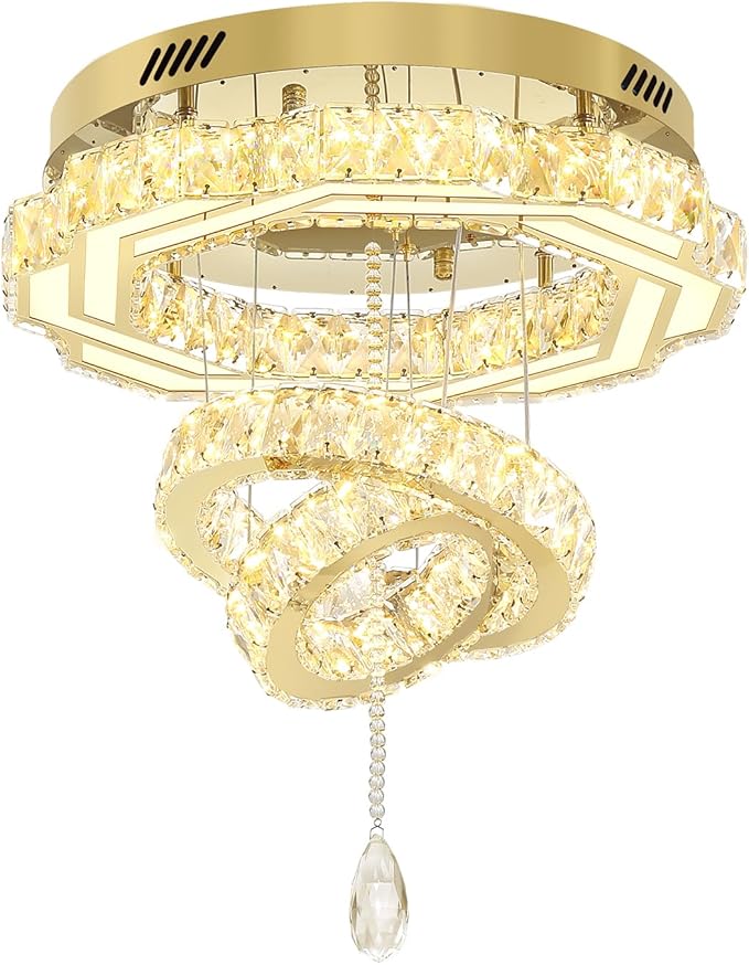 Flashing God 20" Crystal Chandelier Crystal LED Flush Mount Chandeliers for Living Room Bedrooms Dining Room Modern Gold Chandelier Lighting Dimmable 2700k 4500k 6000k-Ruum Studio Home