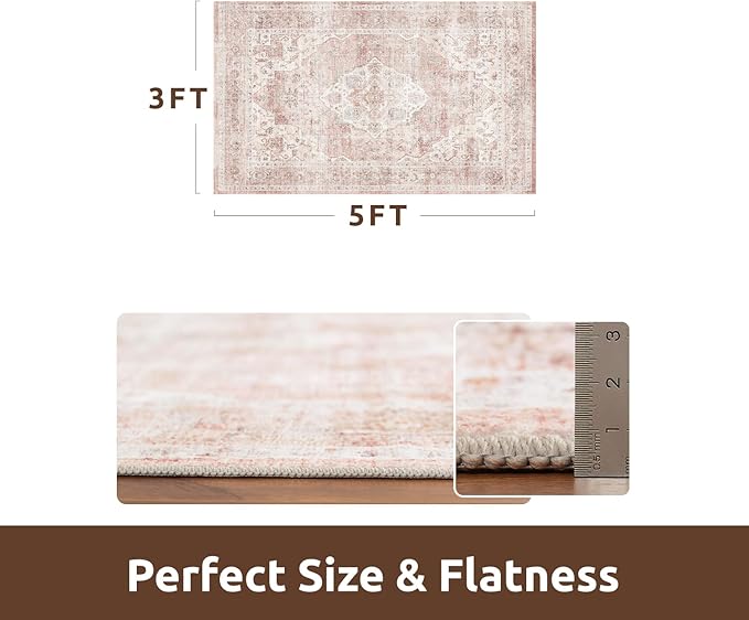 AMOAMI-3X5 Area Rug-Soft Washable Vintage Throw Accent Rugs for Living Room, Entryway, Bedroom, Kitchen, Bathroom, Laundry Room, Kitchen, Bathroom, Bedside, No Slip Pink-Ruum Studio Home