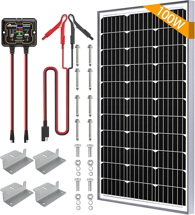 SOLPERK 100W Solar Battery Charger Solar Battery Maintainer + Upgrade 10A MPPT Charge Controller + Adjustable Mount Bracket for Car RV Boat Motorcycle，12V Waterproof Solar Panel Kit Trickle Charging-Ruum Studio Home