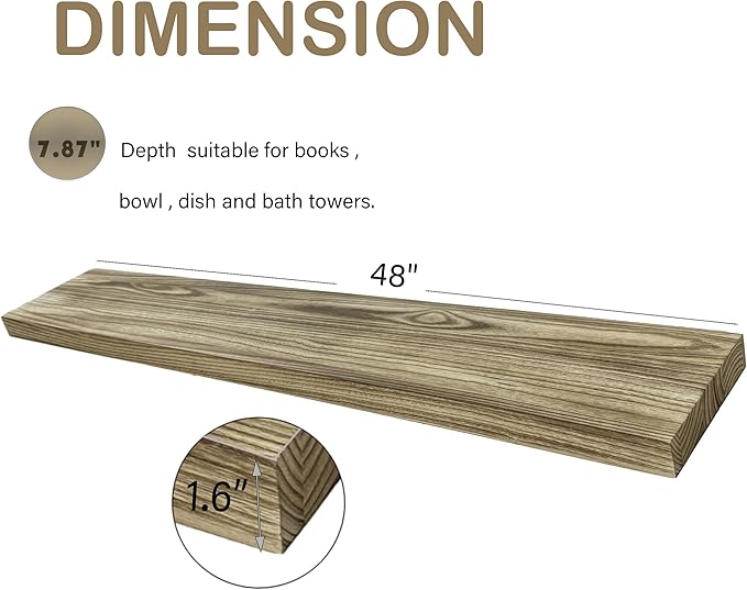 48 Inch Floating Shelves, 8 Inch Deep Floating Shelves for Wall, Hanging Shelf with Invisible Brackets, Wall Mounted Display Shelves for Bathroom, Bedroom, Living Room,3 Tier-Ruum Studio Home