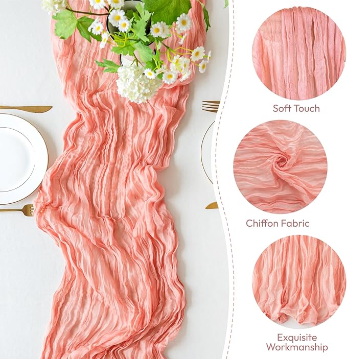 Sioloc 5 Pack Peach Coral Cheesecloth Table Runner Fall Autumn Decor for Home 10ft Table Cloth for Tea Wedding Birthday Party Baby Bridal Shower Halloween Thanksgiving-Ruum Studio Home